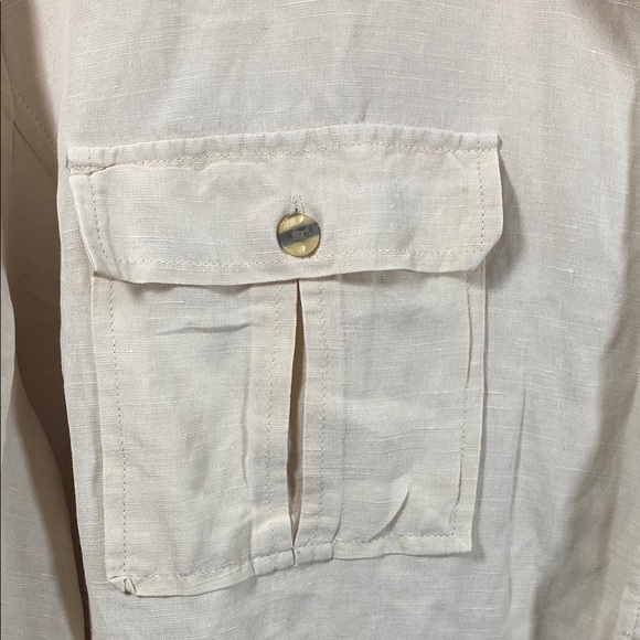 Avenue Silk Linen Blend Light Tan Button Down Short Sleeve Shirt Size 30/32 - Picture 3 of 7